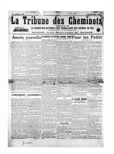 La Tribune des cheminots, n° 58, 1er janvier 1920