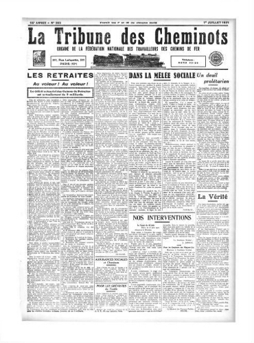 La Tribune des cheminots [confédérés], n° 383, 1er juillet 1931