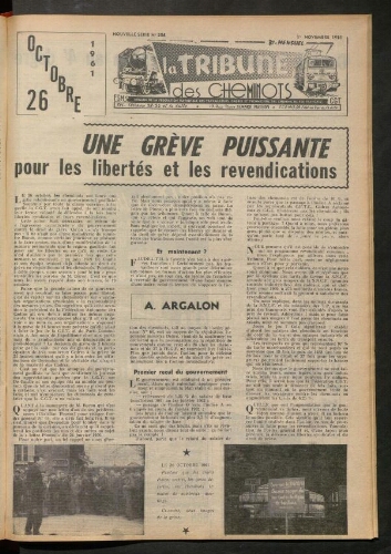 La Tribune des cheminots, n° 256, 1er novembre 1961