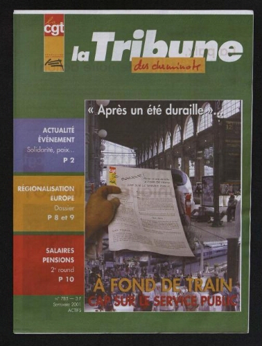 La Tribune des cheminots [actifs], n° 785, Septembre 2001