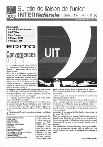 Bulletin de liaison de l'Union Interfédérale des Transports, n° 33, Novembre 2002