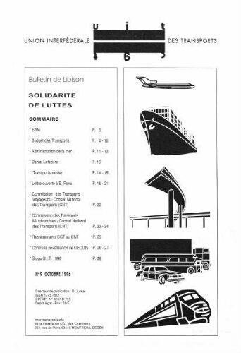 Bulletin de liaison de l'Union Interfédérale des Transports, n° 9, Octobre 1996