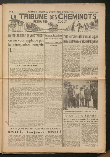 La Tribune des cheminots retraités CGT, supplément n° 5, Juillet 1951