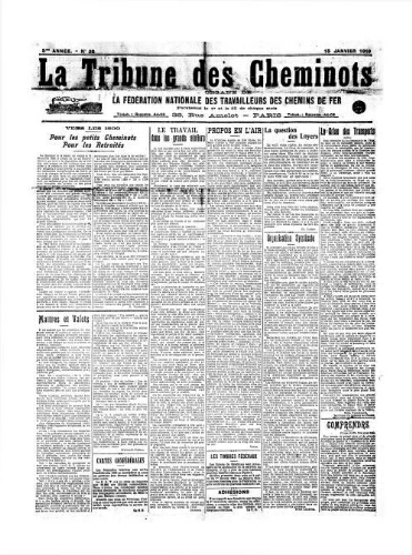 La Tribune des cheminots, n° 35, 15 janvier 1919