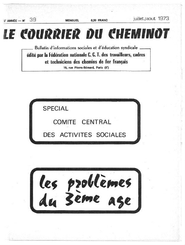 Le Courrier du cheminot, n°39, Juillet/ Août 1973
