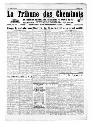 La Tribune des cheminots [unitaires], n° 187, 15 juillet 1925