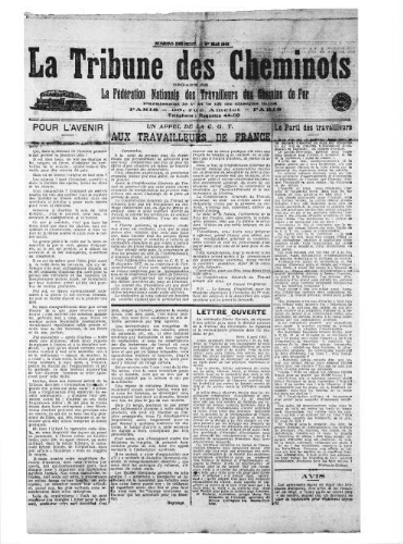 La Tribune des cheminots, n° 19, 1er mai 1918