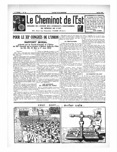 Le Cheminot de l'Est, n° 21, Mars 1932