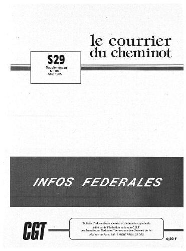 Le Courrier du cheminot, supplément n° 29 au n° 107, édition actifs, Août 1985