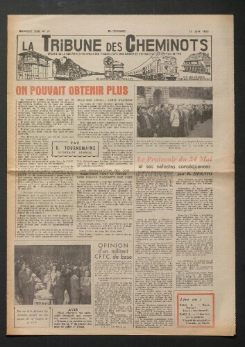 La Tribune des cheminots, n° 71, 15 juin 1953
