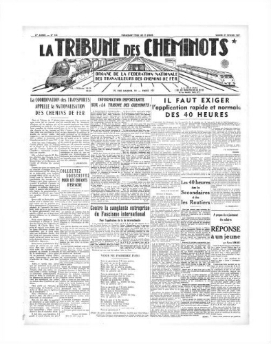 La Tribune des cheminots [édition 1 Vie des réseaux/régions], n° 528, 27 février 1937