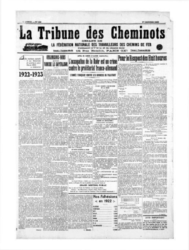 La Tribune des cheminots [unitaires], n° 126, 1er janvier 1923