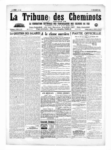 La Tribune des cheminots [unitaires], n° 195, 1er décembre 1925