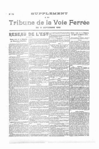 La Tribune de la voie ferrée, supplément n° 79, supplément au n° 632, 11 septembre 1910