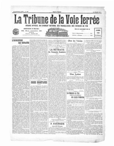 La Tribune de la voie ferrée, n° 832, 24 juillet 1914