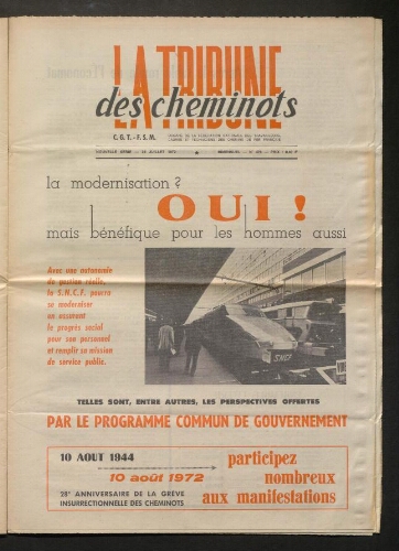 La Tribune des cheminots [actifs], n° 476, 28 juillet 1972