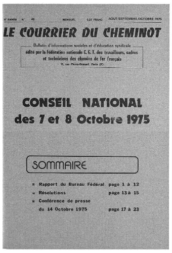 Le Courrier du cheminot, n°46, Août-septembre-octobre 1975