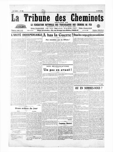La Tribune des cheminots [unitaires], n° 185, 15 juin 1925