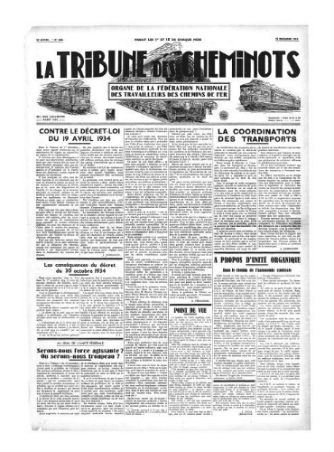 La Tribune des cheminots [confédérés], n° 466, 15 décembre 1934
