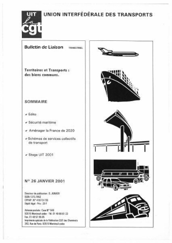 Bulletin de liaison de l'Union Interfédérale des Transports, n° 26, Janvier 2001