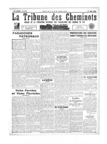 La Tribune des cheminots [confédérés], n° 379, 1er mai 1931