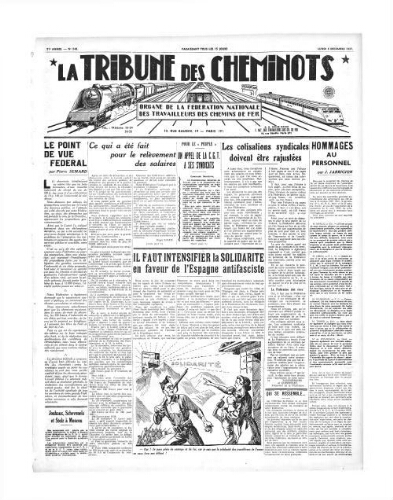 La Tribune des cheminots [édition 1 Vie des réseaux/régions], n° 548, 6 décembre 1937