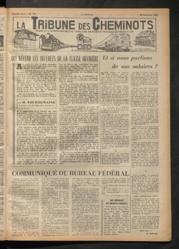 La Tribune des cheminots, n° 145, 19 novembre 1956