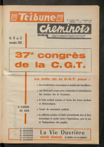 La Tribune des cheminots [actifs], n° 430, 14 novembre 1969