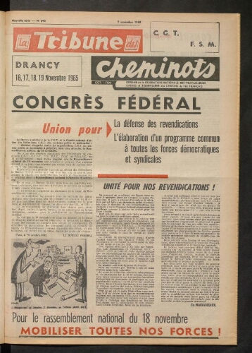 La Tribune des cheminots, n° 345, 2 novembre 1965