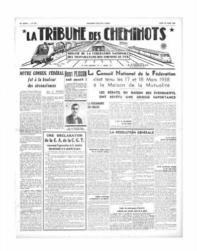 La Tribune des cheminots [édition 1 Vie des réseaux/régions], n° 556, 28 mars 1938