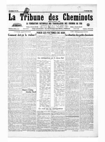 La Tribune des cheminots [unitaires], n° 177, 15 février 1925
