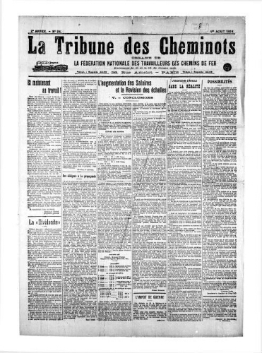 La Tribune des cheminots, n° 24, 1er août 1918
