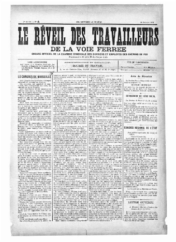 Le Réveil des travailleurs de la voie ferrée, n° [14], 10 octobre 1892