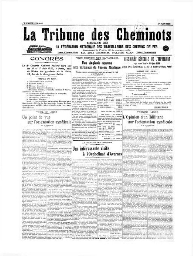 La Tribune des cheminots [unitaires], n° 112, 1er juin 1922