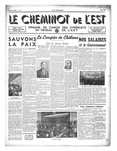 Le Cheminot de l'Est, n° 141, Août 1938