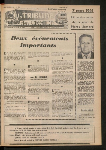 La Tribune des cheminots, n° 242, 1er mars 1961