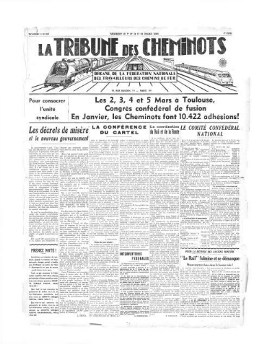 La Tribune des cheminots, n° 502, 1er février 1936