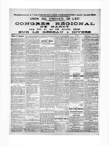 La Tribune des cheminots, supplément au n° 40, 1er avril 1919