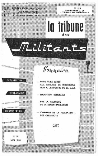 La Tribune des militants, n° 16, supplément au n° 313 de La Tribune des cheminots, Mai 1964