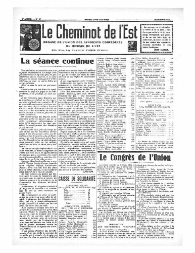 Le Cheminot de l'Est, n° 27, Décembre 1933
