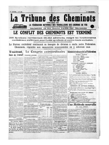 La Tribune des cheminots [unitaires], n° 103, 1er décembre 1921