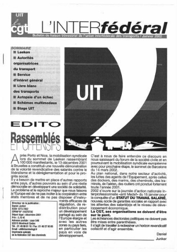 Bulletin de liaison de l'Union Interfédérale des Transports, [sans numérotation, n°30], Janvier 2002