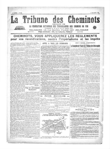 La Tribune des cheminots [unitaires], n° 191, 1er octobre 1925