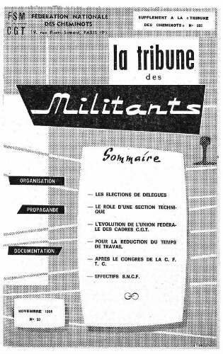La Tribune des militants, n° 20, supplément au n° 325 de La Tribune des cheminots, Novembre 1964