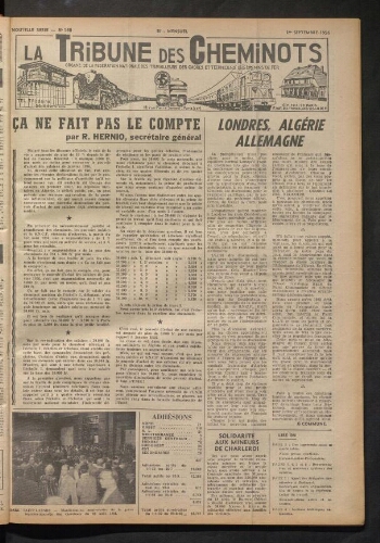 La Tribune des cheminots, n° 140, 1er septembre 1956