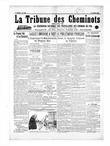 La Tribune des cheminots [unitaires], n° 109, 15 avril 1922