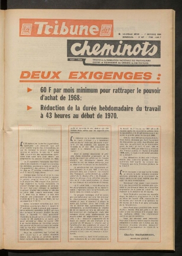 La Tribune des cheminots [actifs], n° 427, 7 octobre 1969