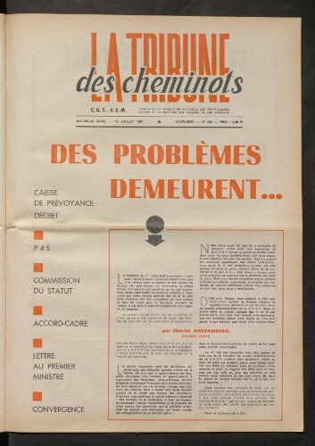 La Tribune des cheminots [actifs], n° 462, 15 juillet 1971