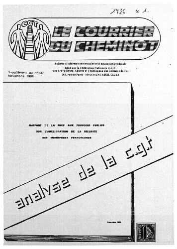 Le Courrier du cheminot, supplément au n° 137, Novembre 1986