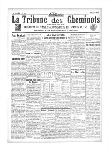 La Tribune des cheminots [confédérés], n° 116, 1er juin 1922